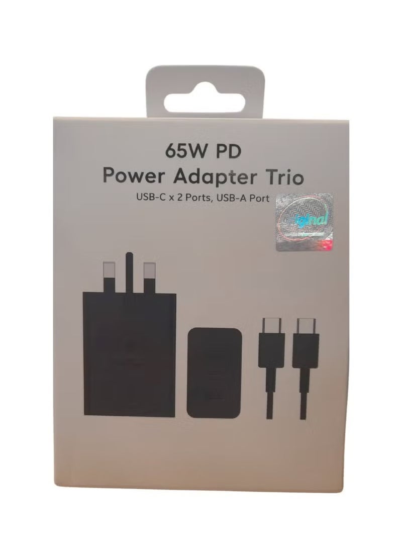 65W GaN PD Fast Charger, 3-Port USB C + USB A Adapter, Dual Laptop Charger for MacBook, iPhone, Samsung Galaxy, Steam Deck, OnePlus, Huawei, Supports PD20W & QC3.0 – Black - Image 3